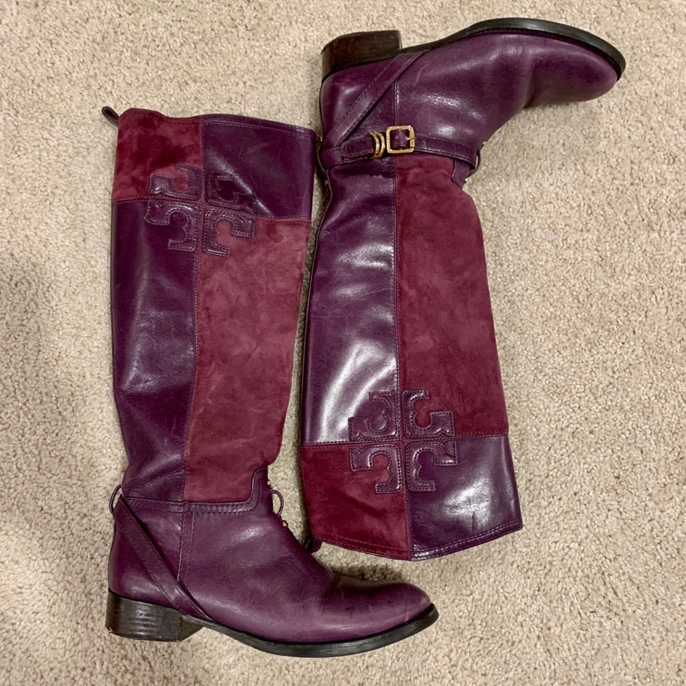 Tory Burch Suede and Leather purple riding boots